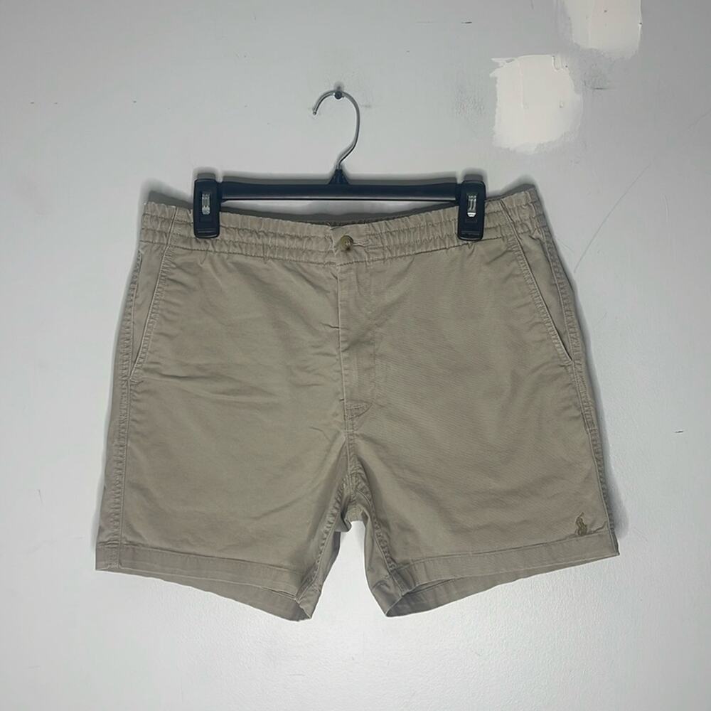 POLO Ralph Lauren Stretch Classic Fit Tan Logo Embroidered Shorts Tan Sz Medium